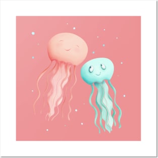 Jellyfish Mom And Baby Posters and Art